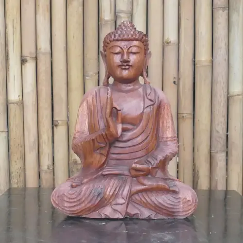 Product image of the product “Seated Buddha made of wood in Abhaya Position - gesture of fearlessness, H.40 cm. 40 cm”